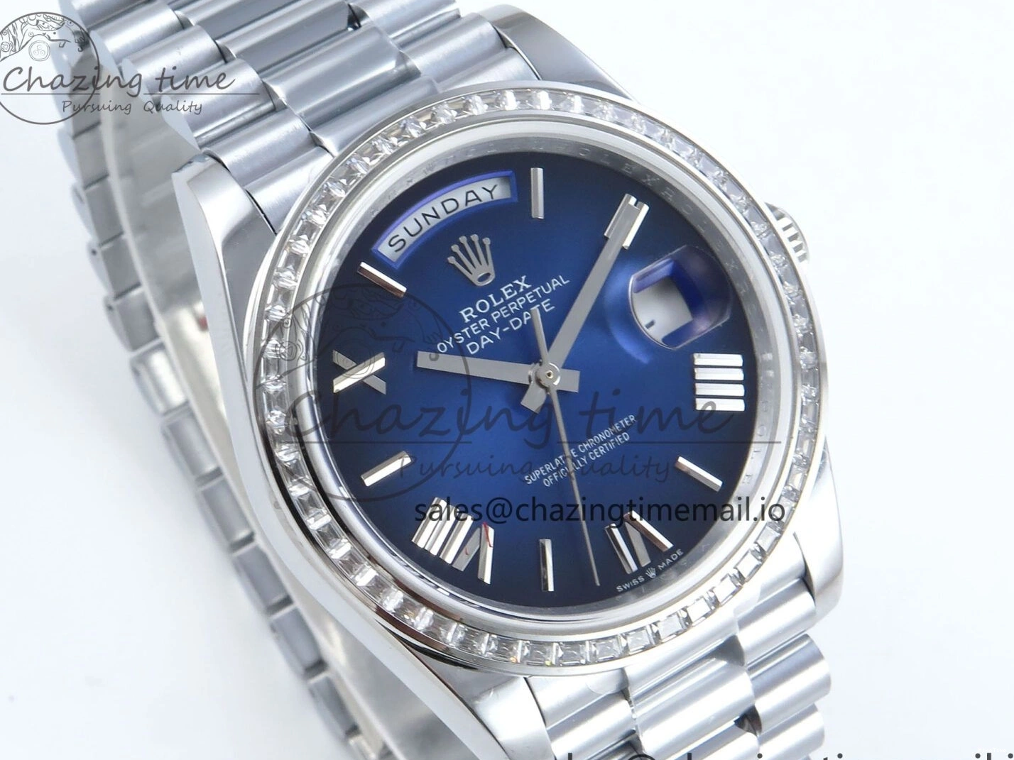 MiroTime 0409 Seasonal DayDate 40 SS QF 1:1 Best Edition Blue Black Dial Diamonds Bezel on President Bracelet A2836 V5 (Gain Weight) 482